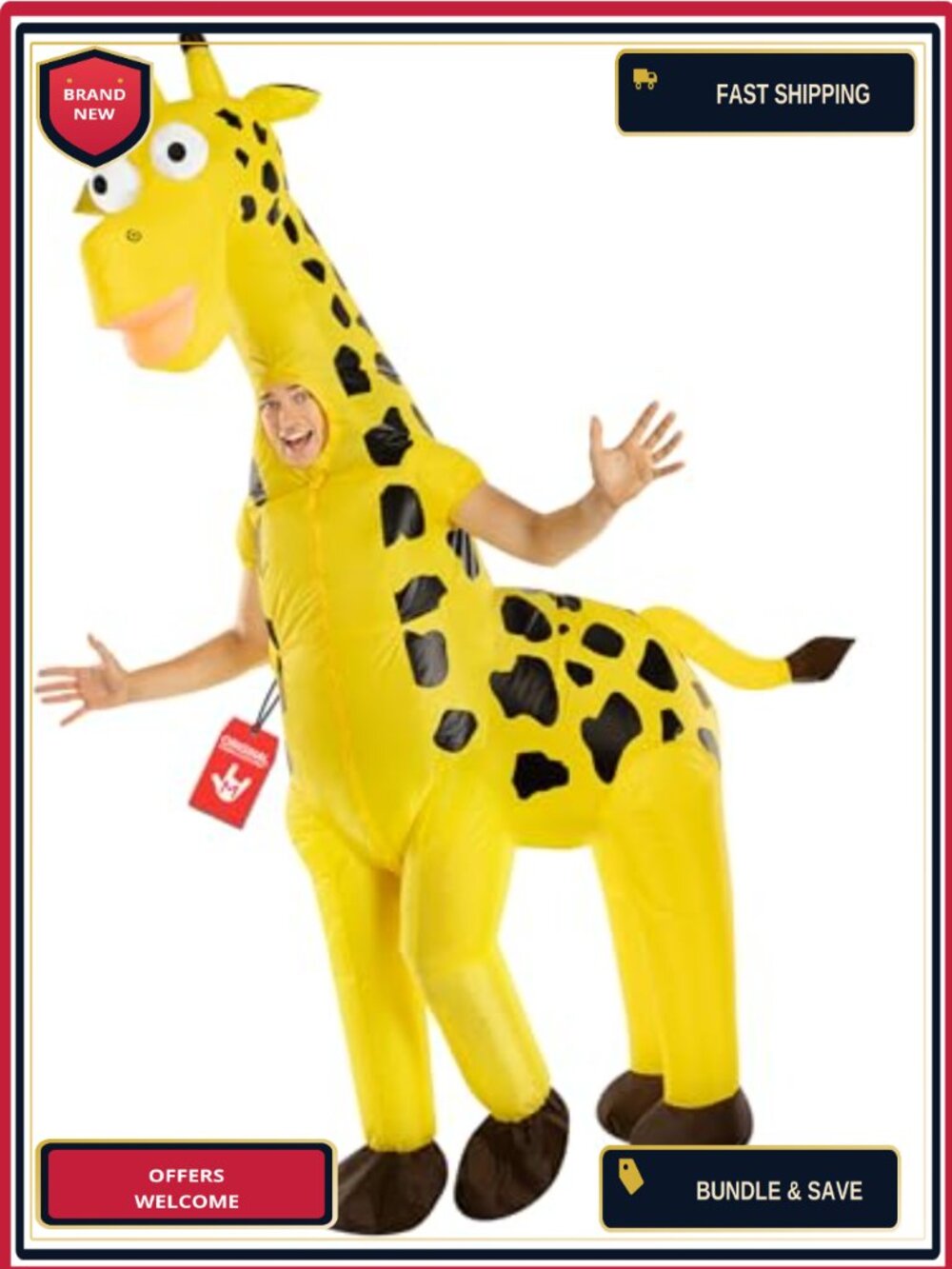 Inflatable Giraffe Costume Adult One Size All-in-One Suit Built-in Fan